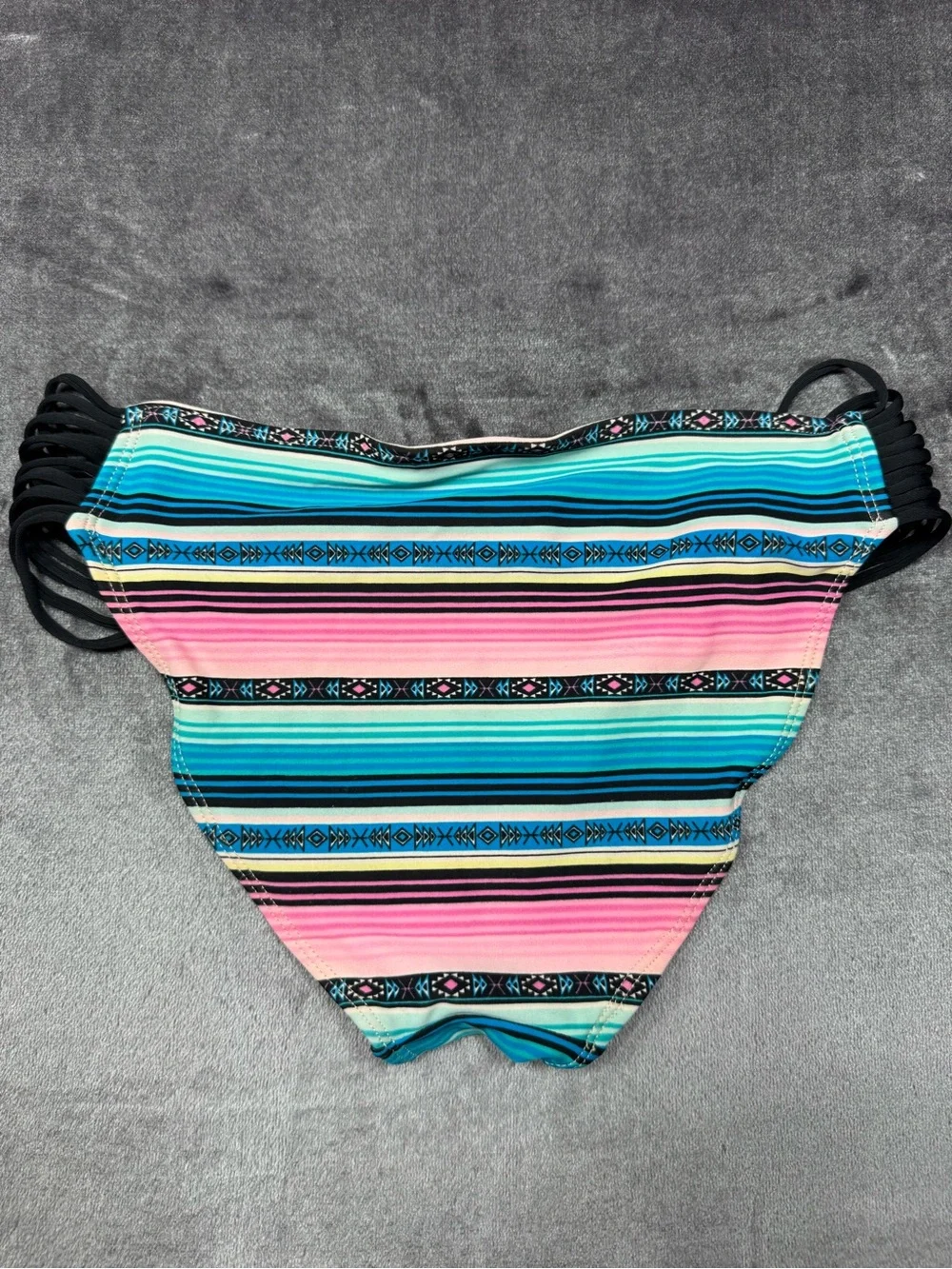 SO Pink & Multi-Stripe Bikini Bottoms with Black Side Straps